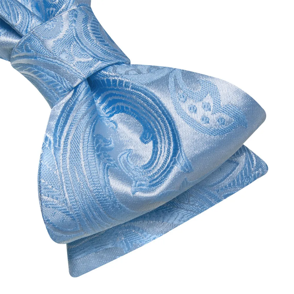 Ties2you Pale Sky Blue Paisley Self-tied Bow Tie Pocket Square Cufflinks Set sold by Ties2You product image thumbnail 3