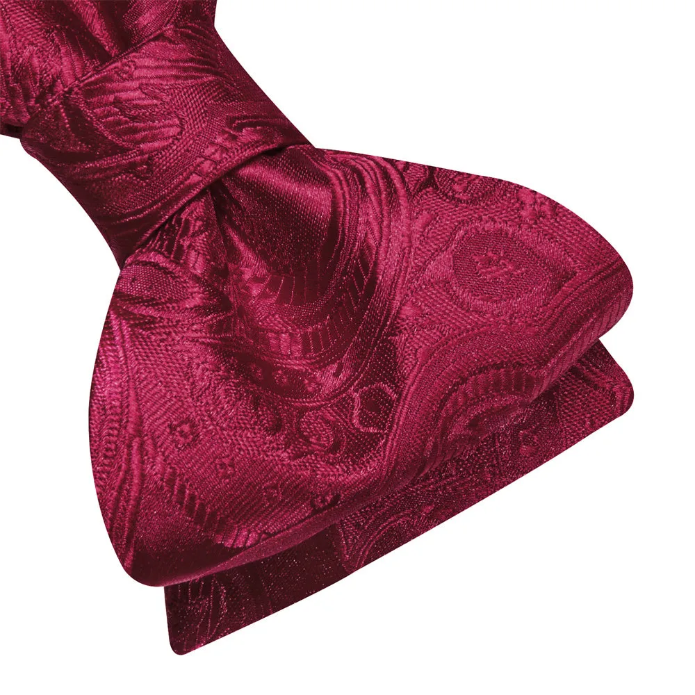 Ties2you Red Paisley Self-tied Bow Tie Pocket Square Cufflinks Set sold by Ties2You product image thumbnail 5