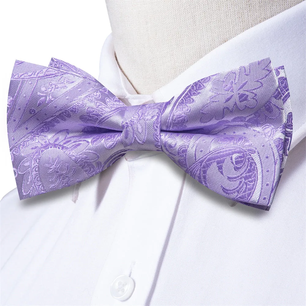Ties2you Bright Purple Paisley Pre-tied Bow Tie Pocket Square Cufflinks Set sold by Ties2You product image thumbnail 2