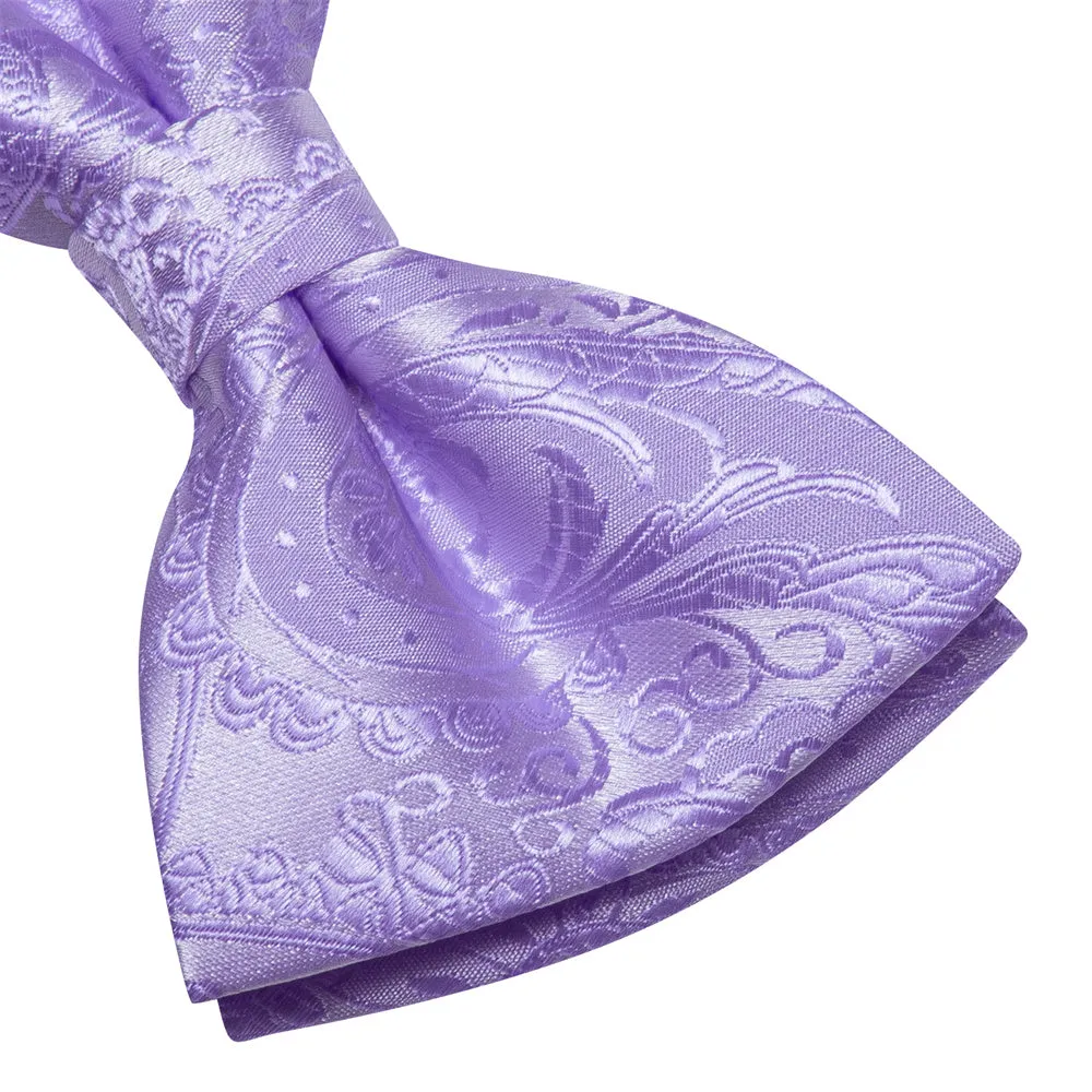 Ties2you Bright Purple Paisley Pre-tied Bow Tie Pocket Square Cufflinks Set sold by Ties2You product image thumbnail 5