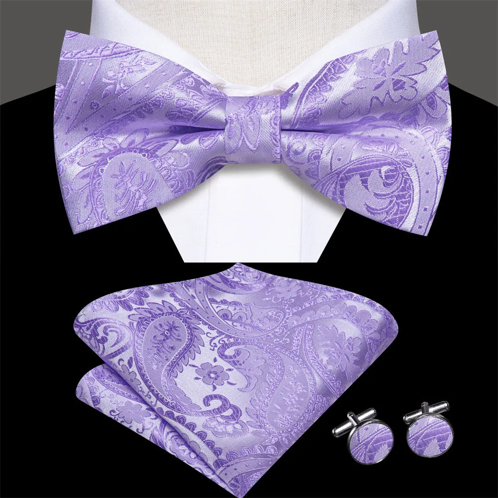 Ties2you Bright Purple Paisley Pre-tied Bow Tie Pocket Square Cufflinks Set sold by Ties2You