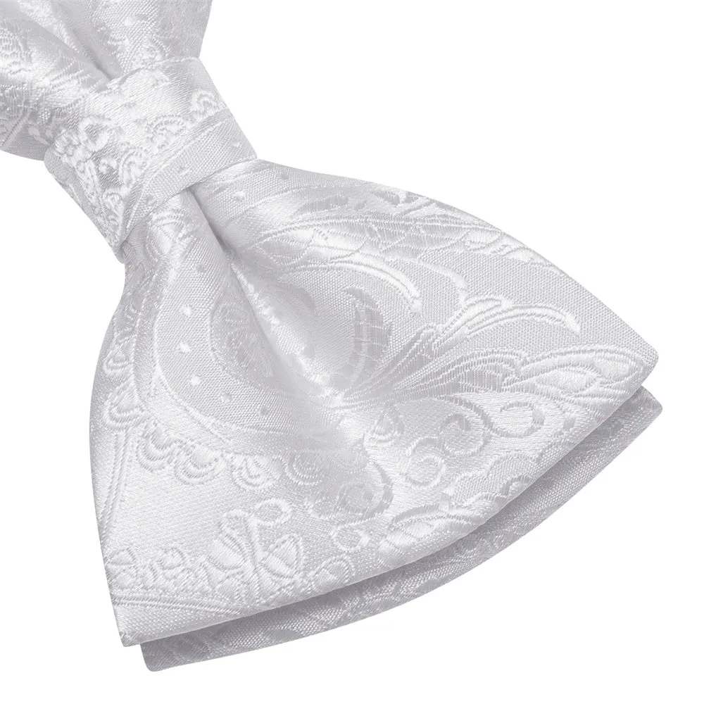 Ties2you Silver Paisley Pre-tied Bow Tie Pocket Square Cufflinks Set sold by Ties 2 You product image thumbnail 5