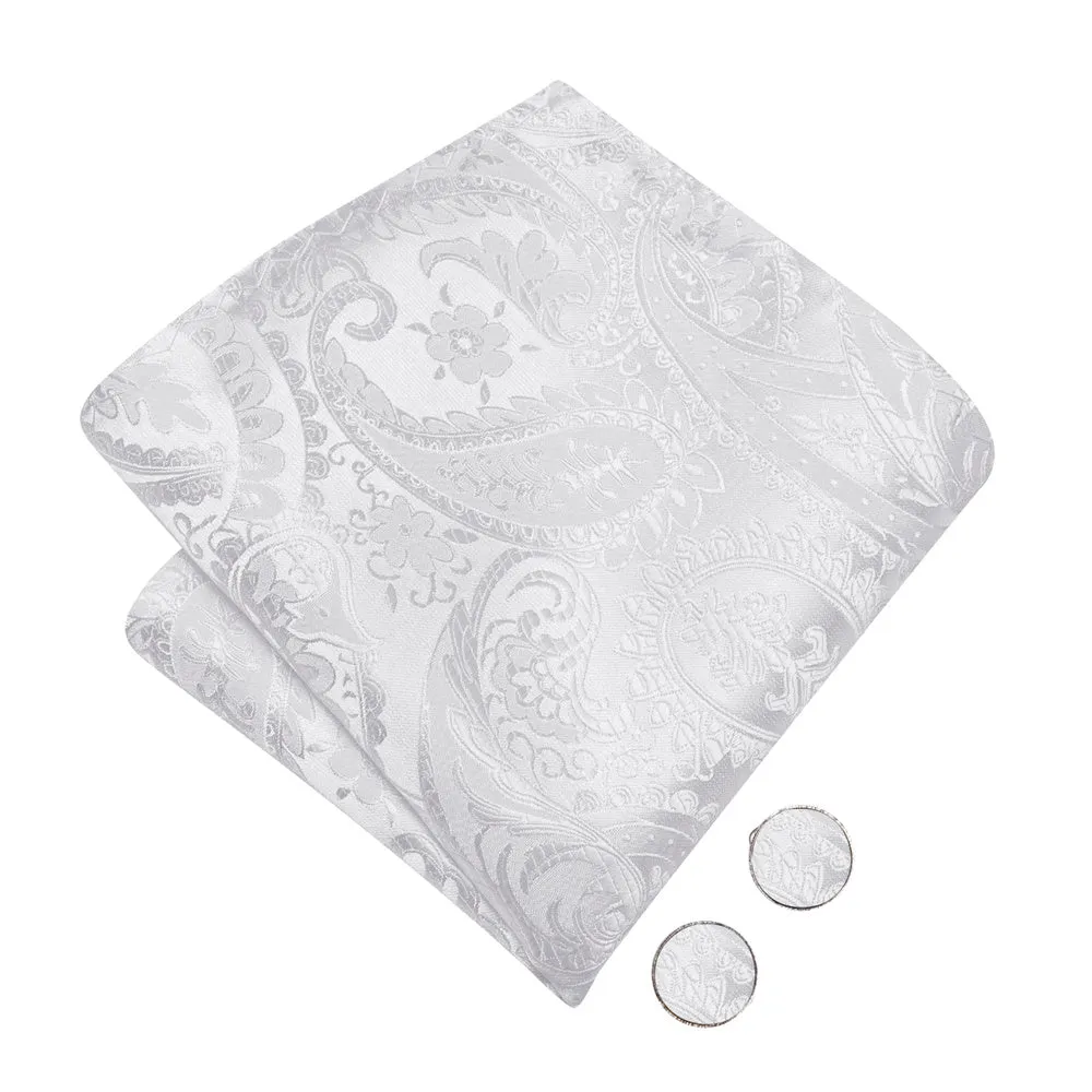 Ties2you Silver Paisley Pre-tied Bow Tie Pocket Square Cufflinks Set sold by Ties 2 You product image thumbnail 4