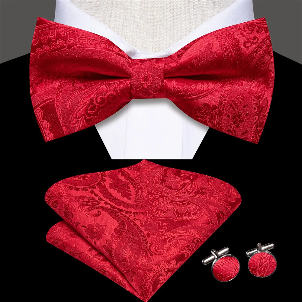 Ties2you Classic Red Paisley Pre-tied Bow Tie Pocket Square Cufflinks Set sold by Ties2You
