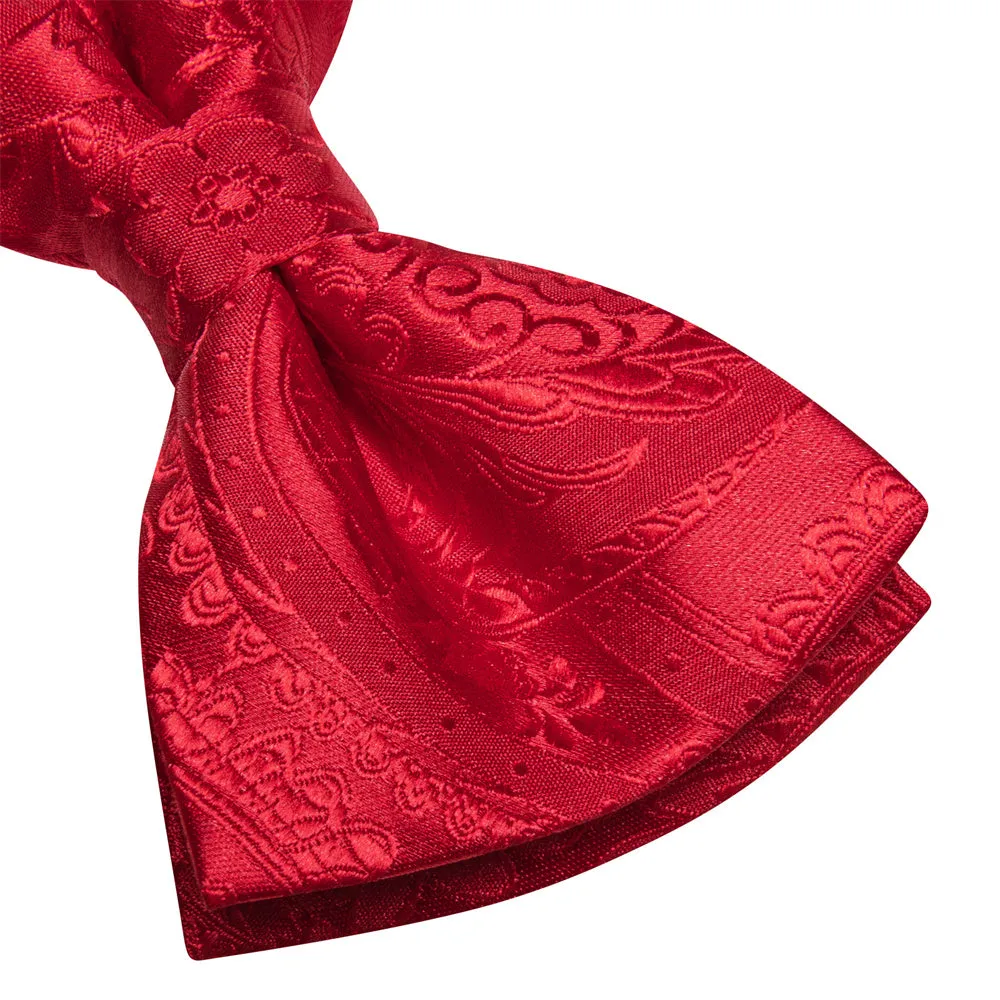 Ties2you Classic Red Paisley Pre-tied Bow Tie Pocket Square Cufflinks Set sold by Ties2You product image thumbnail 5