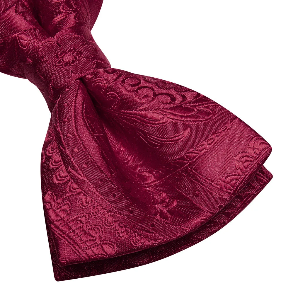 Ties2you Burgundy Paisley Pre-tied Bow Tie Hanky Cufflinks Set sold by Ties2You product image thumbnail 5