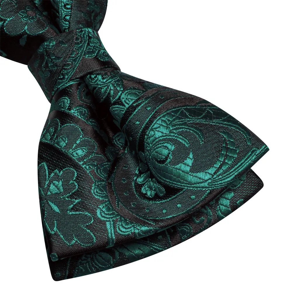 Ties2you Dark Green Paisley Pre-tied Bow Tie Hanky Cufflinks Set sold by Ties2You product image thumbnail 4