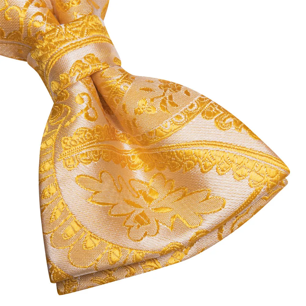 Ties2you Golden Yellow Paisley Pre-tied Bow Tie Hanky Cufflinks Set sold by Ties2You product image thumbnail 5