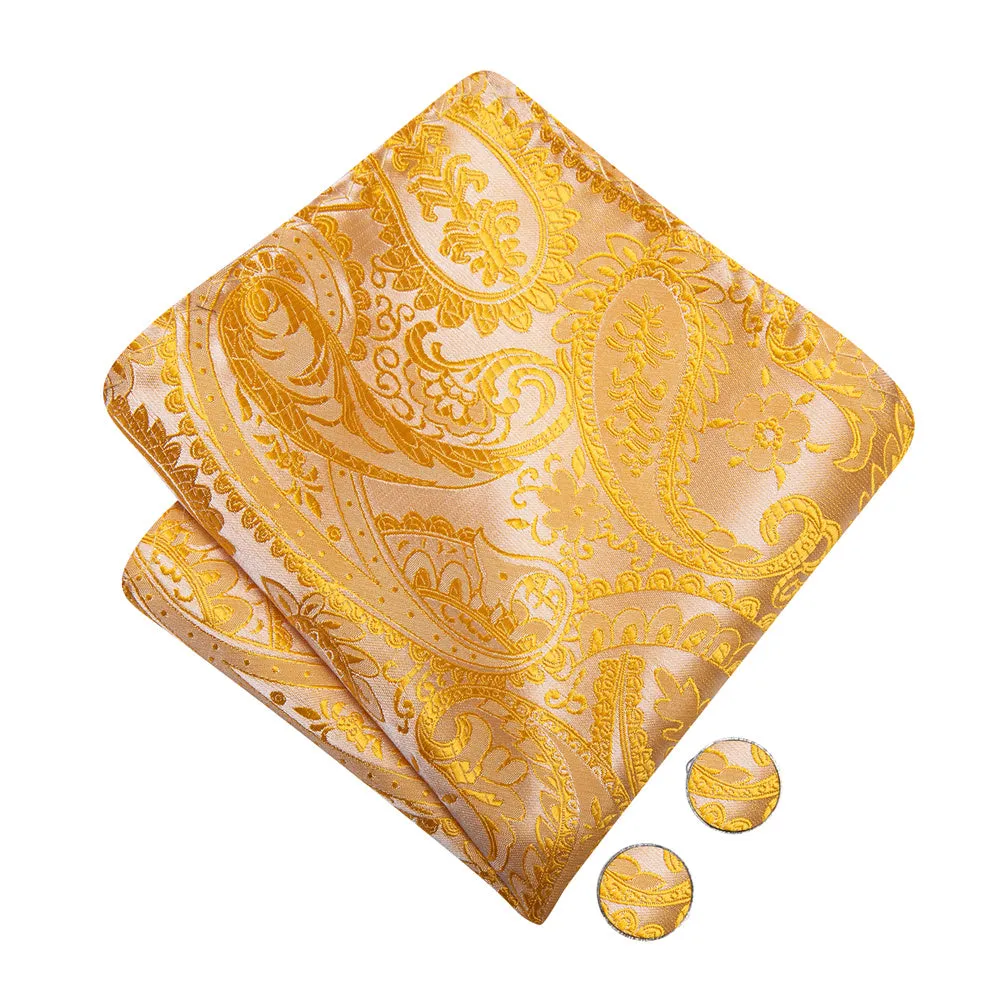Ties2you Golden Yellow Paisley Pre-tied Bow Tie Hanky Cufflinks Set sold by Ties2You product image thumbnail 4