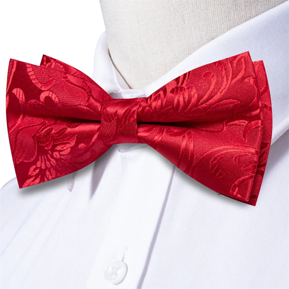 Ties2you Red Floral Pre-tied Bow Tie Hanky Cufflinks Set sold by Ties2You product image thumbnail 2