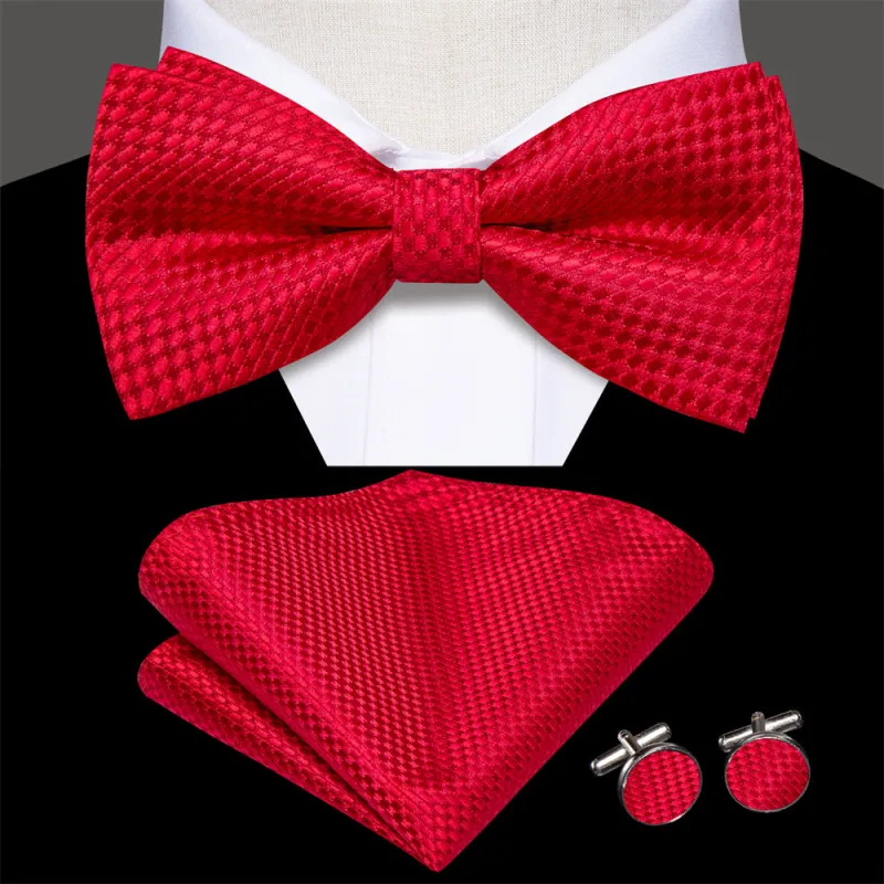 Ties2you Red Geometric Pre-tied Bow Tie Hanky Cufflinks Set made by Ties2You
