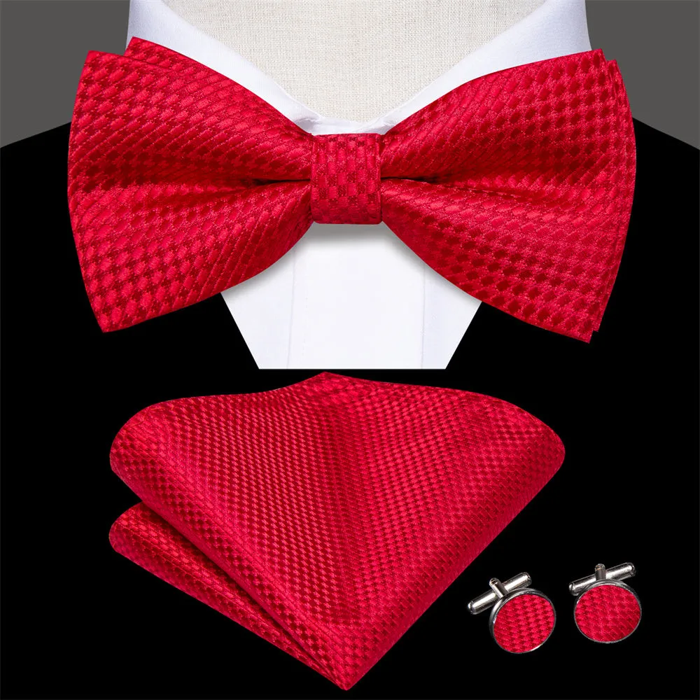 Ties2you Red Geometric Pre-tied Bow Tie Hanky Cufflinks Set sold by Ties2You