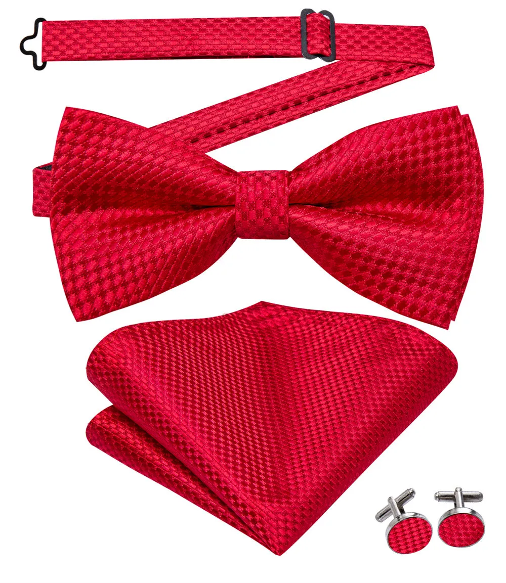 Ties2you Red Geometric Pre-tied Bow Tie Hanky Cufflinks Set sold by Ties2You product image thumbnail 4