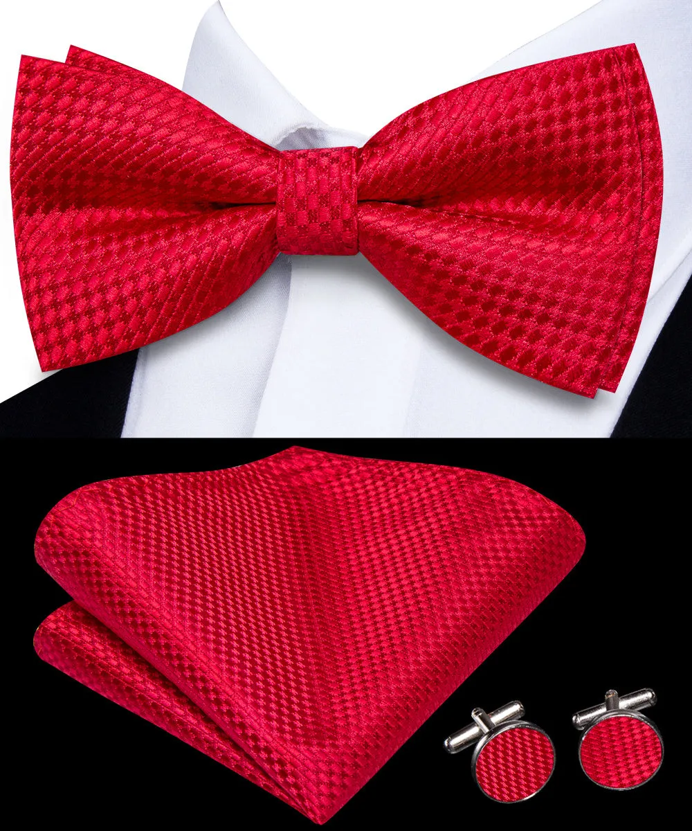 Ties2you Red Geometric Pre-tied Bow Tie Hanky Cufflinks Set sold by Ties2You product image thumbnail 3