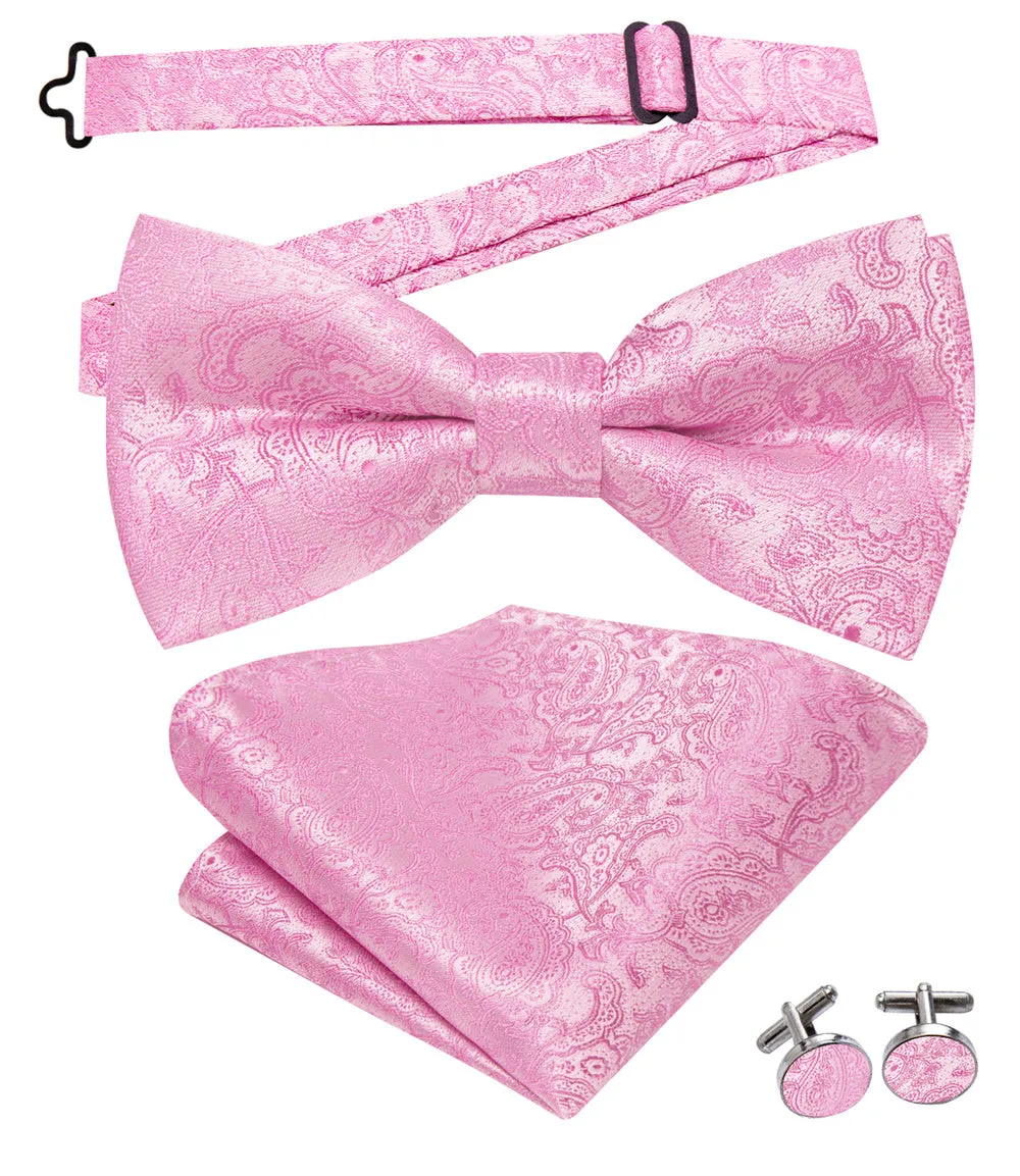 Ties2you Bright Pink Paisley Pre-tied Bow Tie Hanky Cufflinks Set sold by Ties2You product image thumbnail 2