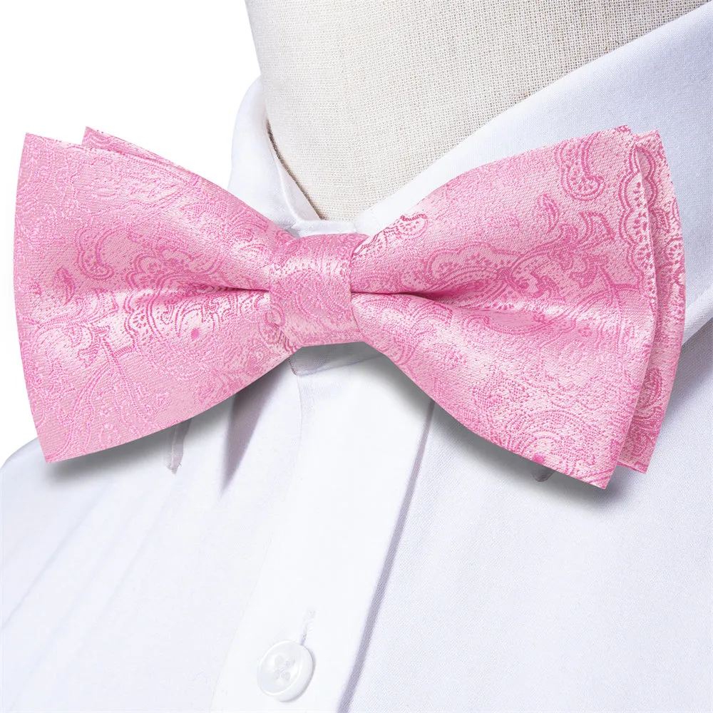 Ties2you Bright Pink Paisley Pre-tied Bow Tie Hanky Cufflinks Set sold by Ties2You product image thumbnail 4