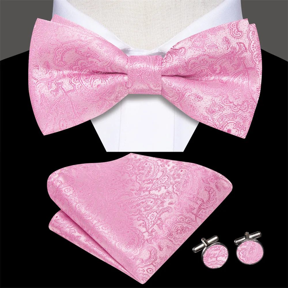 Ties2you Bright Pink Paisley Pre-tied Bow Tie Hanky Cufflinks Set sold by Ties2You product image thumbnail 3