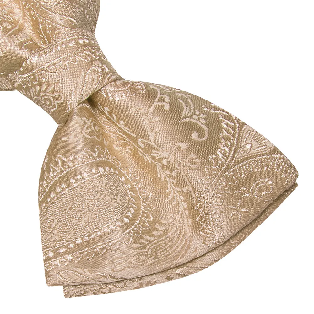 Ties2you Champagne Gold Paisley Pre-tied Bow Tie Hanky Cufflinks Set sold by Ties2You product image thumbnail 5