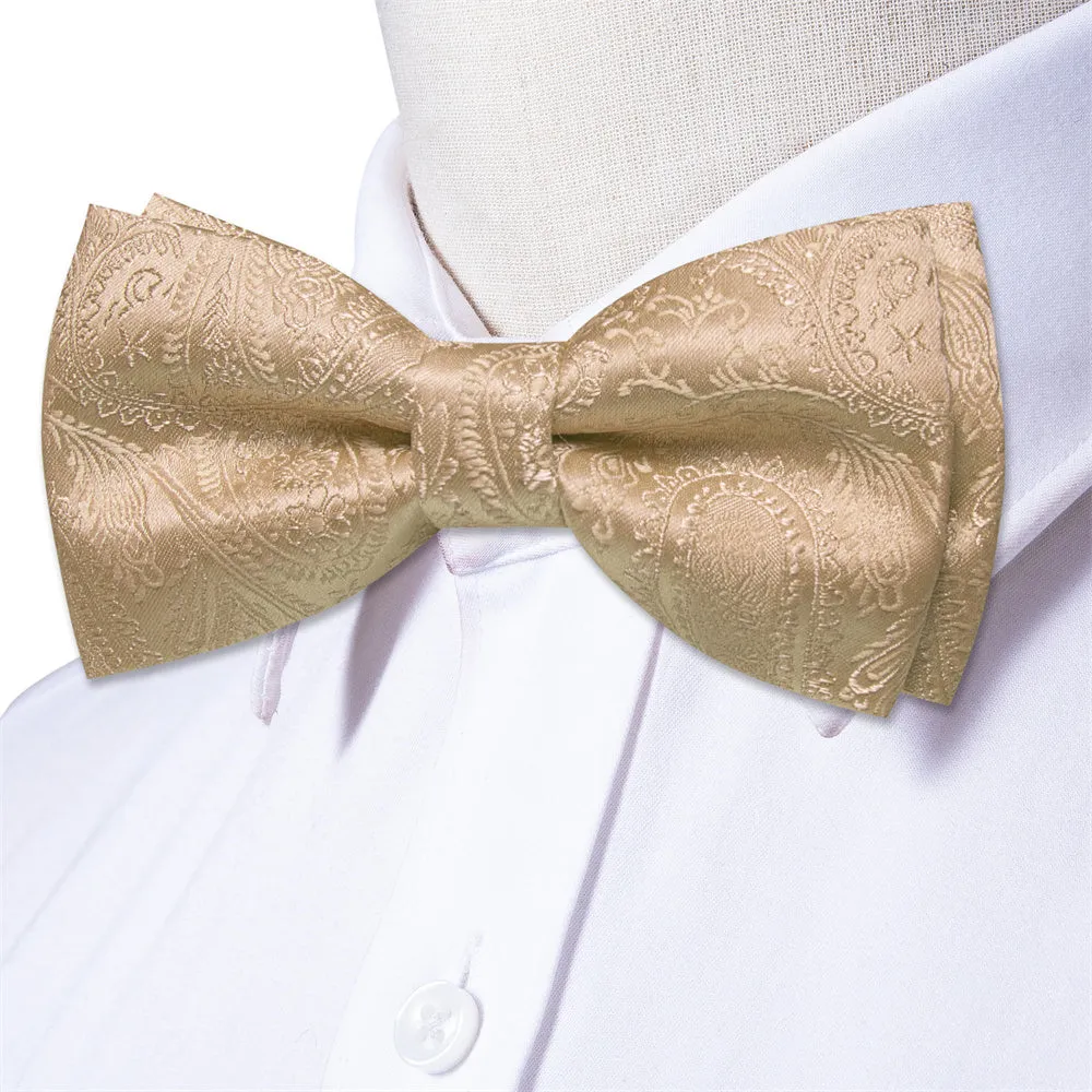 Ties2you Champagne Gold Paisley Pre-tied Bow Tie Hanky Cufflinks Set sold by Ties2You product image thumbnail 2
