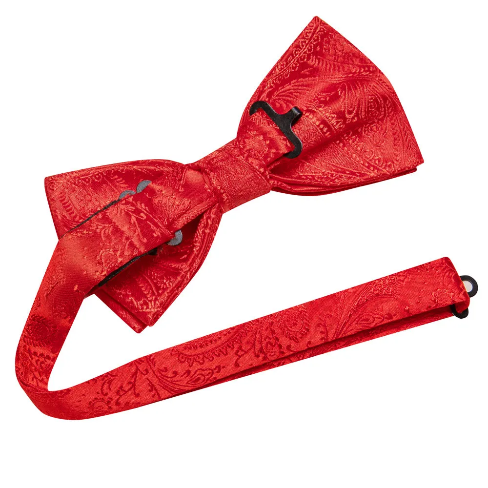 Ties2you Red Paisley Pre-tied Bow Tie Hanky Cufflinks Set sold by Ties2You product image thumbnail 5