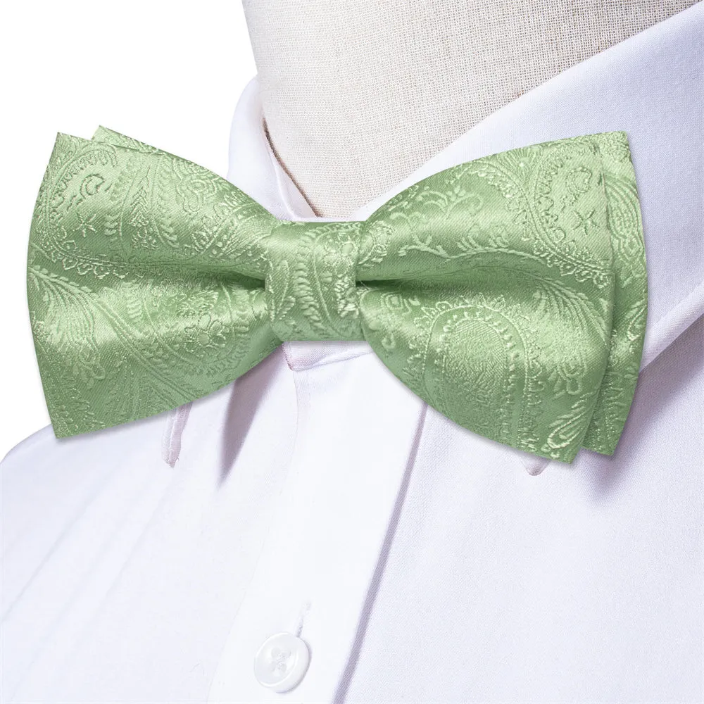 Ties2you Light Green Paisley Pre-tied Bow Tie Hanky Cufflinks Set sold by Ties2You product image thumbnail 2