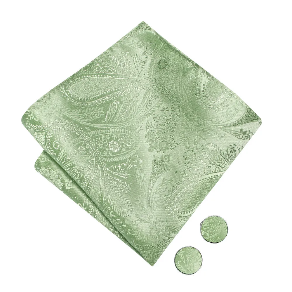 Ties2you Light Green Paisley Pre-tied Bow Tie Hanky Cufflinks Set sold by Ties2You product image thumbnail 5