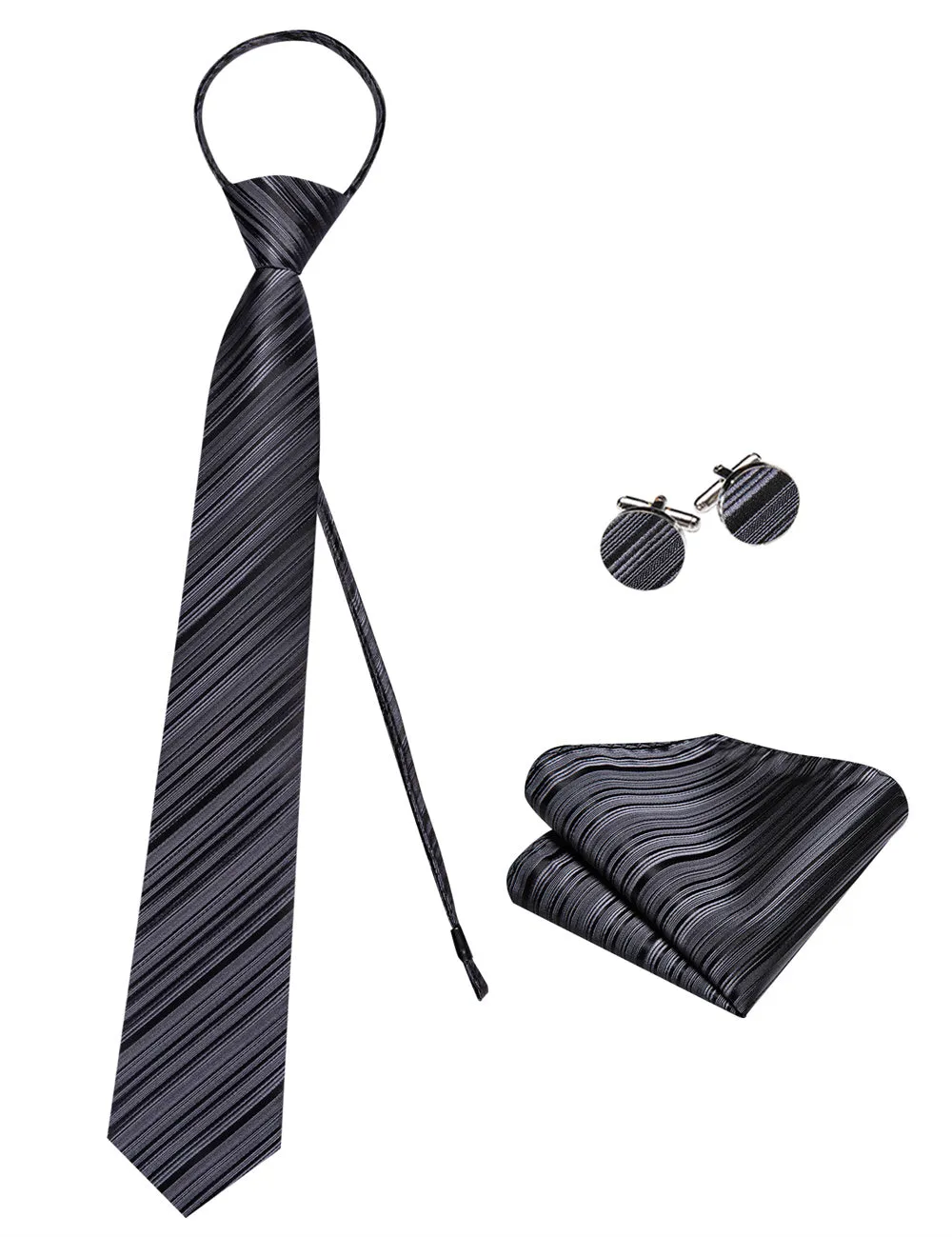 Ties2you Black Striped Lazy Mens Business Easy-pull Silk Tie Pocket Square Cufflinks Set sold by Ties2You product image thumbnail 3