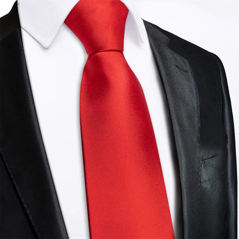 Ties2you Red Solid Lazy Mens Easy-pull Silk Tie Pocket Square Cufflinks Set sold by Ties2You