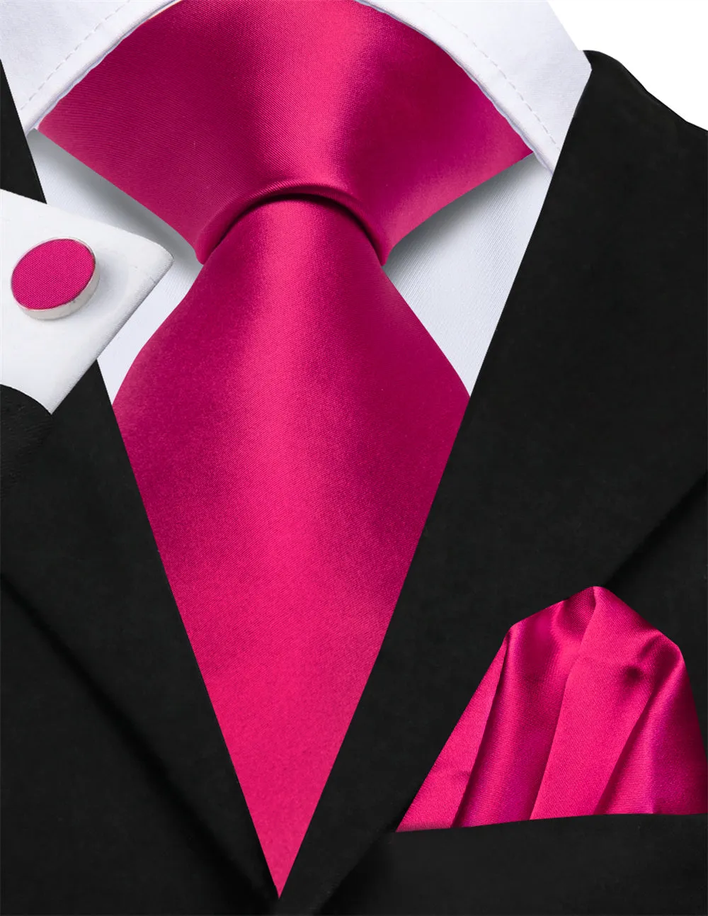 Ties2you Rose Red Solid Lazy Mens Easy-pull Silk Tie Pocket Square Cufflinks Set sold by Ties2You product image thumbnail 2