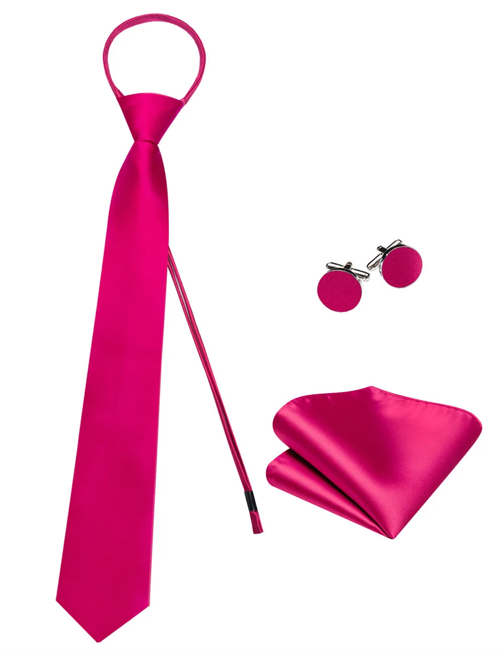 Ties2you Rose Red Solid Lazy Mens Easy-pull Silk Tie Pocket Square Cufflinks Set sold by Ties2You product image thumbnail 5