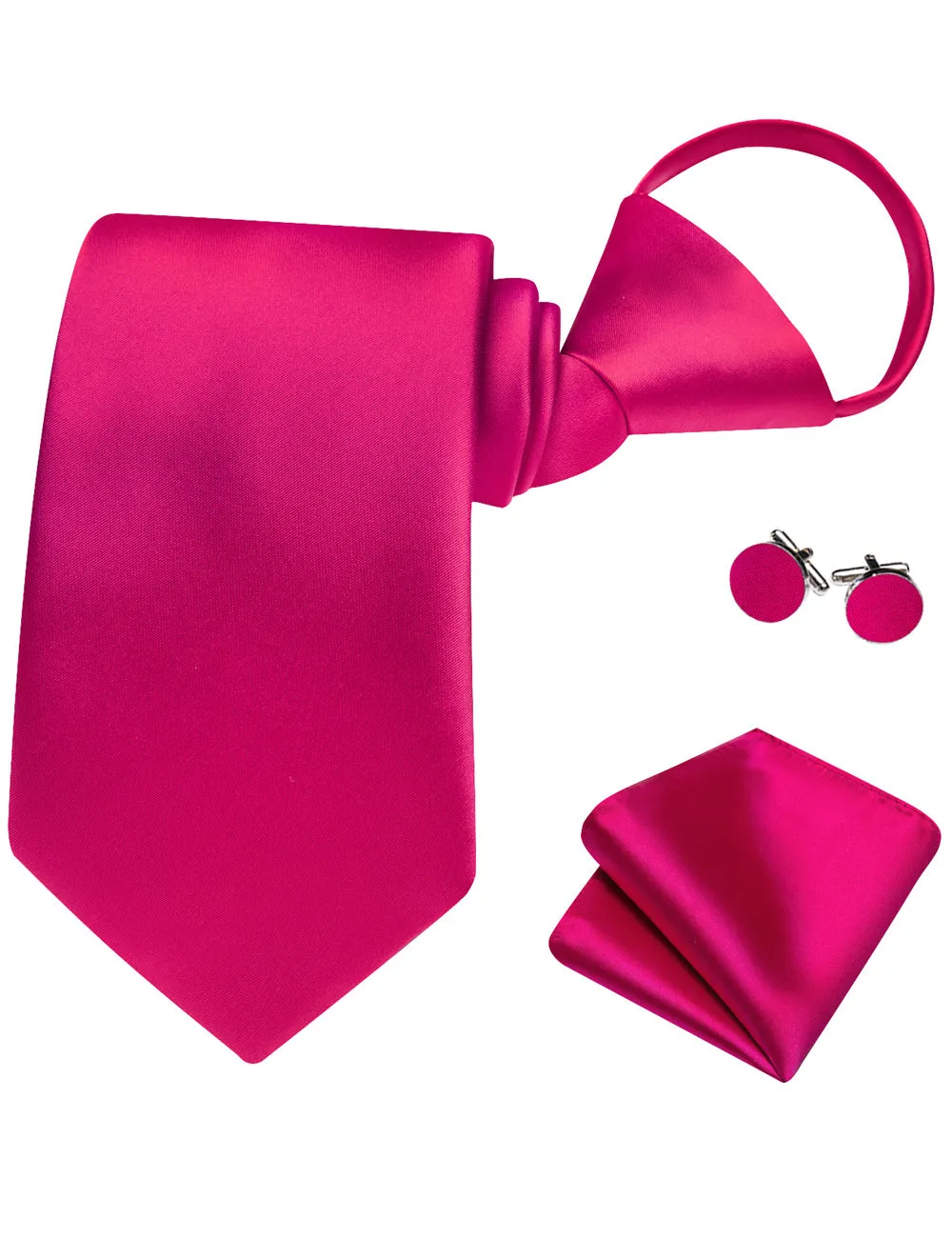 Ties2you Rose Red Solid Lazy Mens Easy-pull Silk Tie Pocket Square Cufflinks Set sold by Ties2You product image thumbnail 4