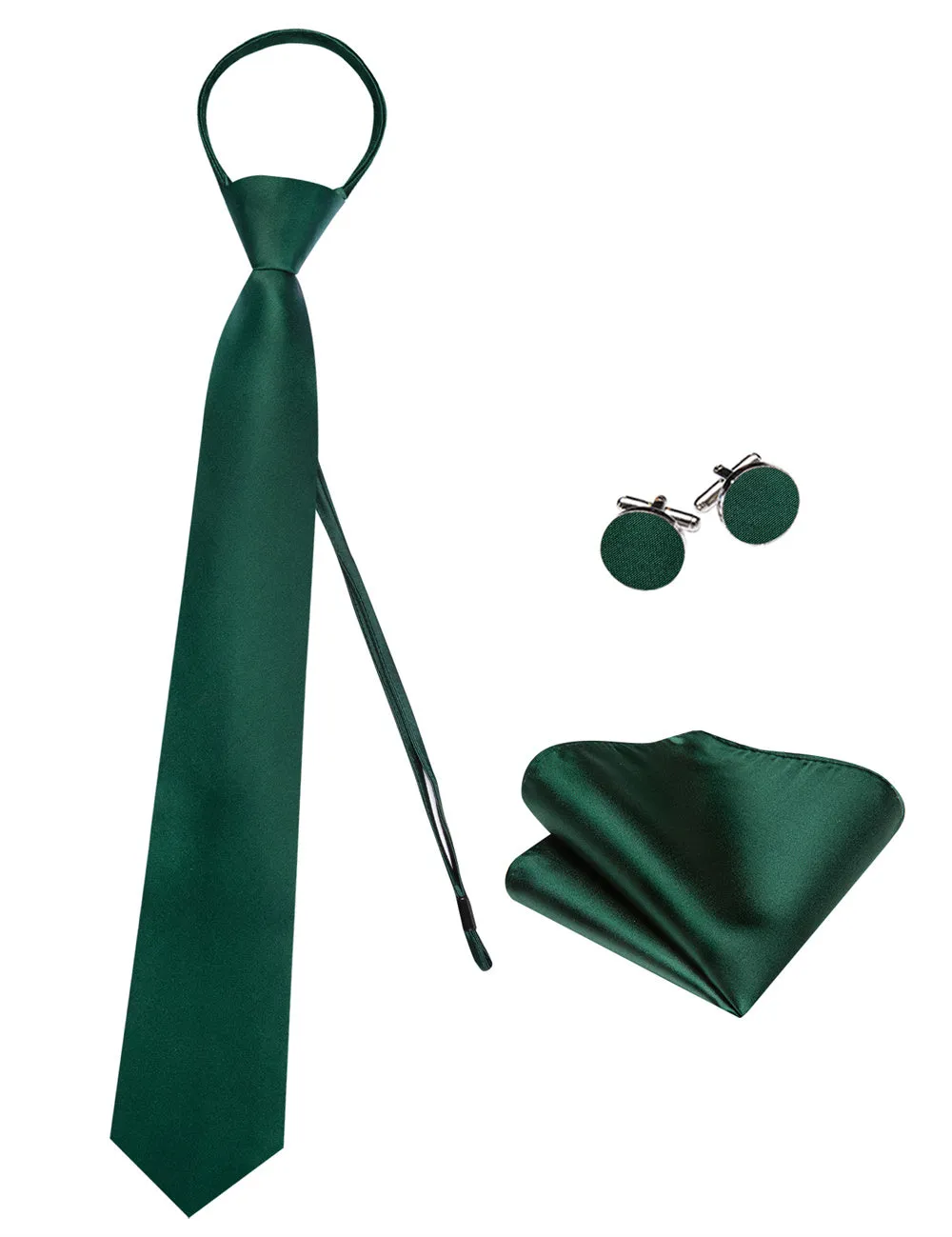 Ties2you Deep Green Solid Lazy Mens Business Easy-pull Silk Tie Pocket Square Cufflinks Set sold by Ties2You product image thumbnail 5
