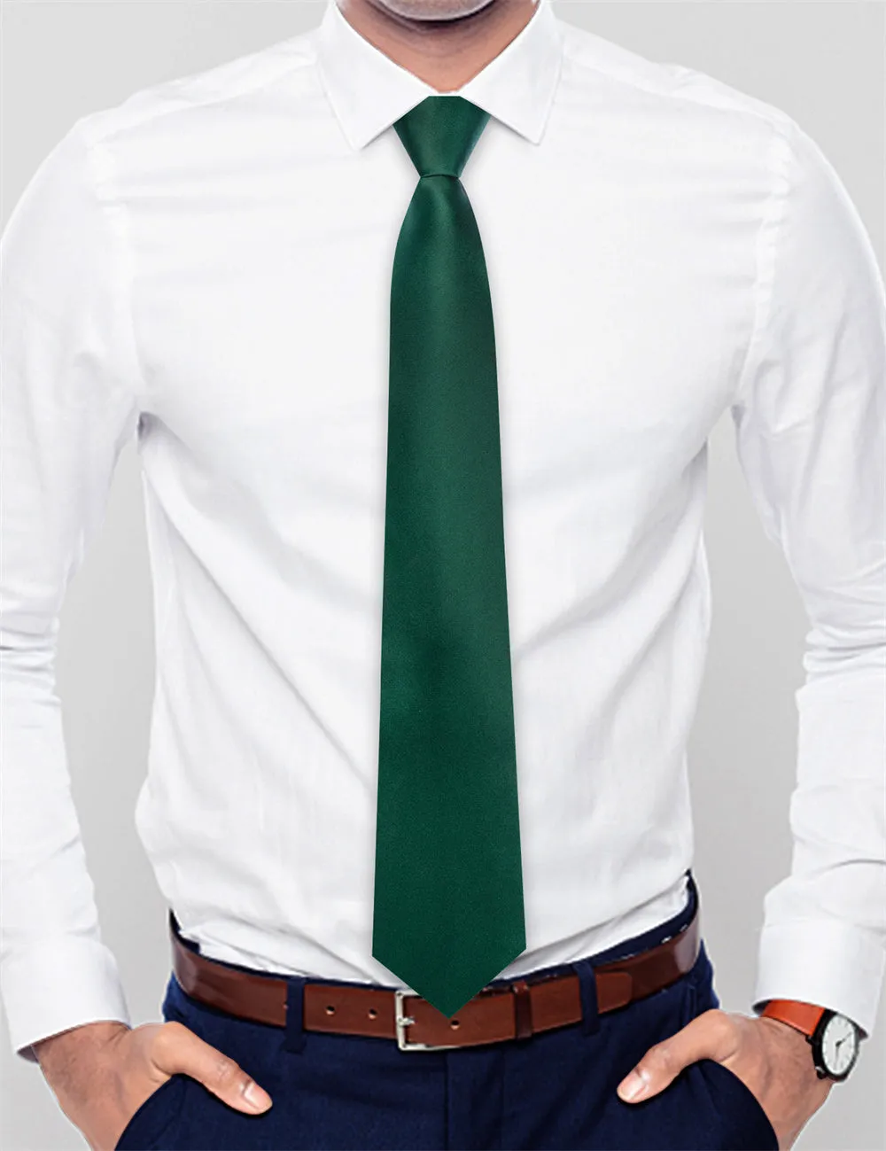 Ties2you Deep Green Solid Lazy Mens Business Easy-pull Silk Tie Pocket Square Cufflinks Set sold by Ties2You product image thumbnail 3