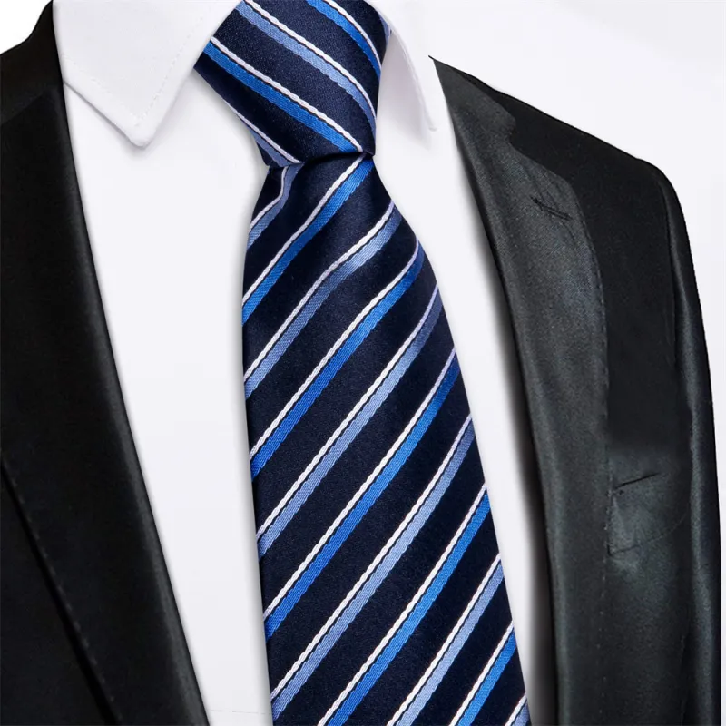 Ties2you Black Blue Striped Lazy Mens Business Easy-pull Silk Tie Pocket Square Cufflinks Set sold by Ties2You