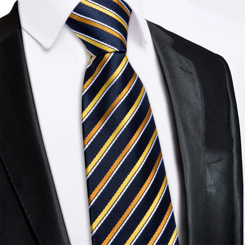 Ties2you Black Golden Striped Lazy Mens Business Easy-pull Silk Tie Pocket Square Cufflinks Set sold by Ties2You