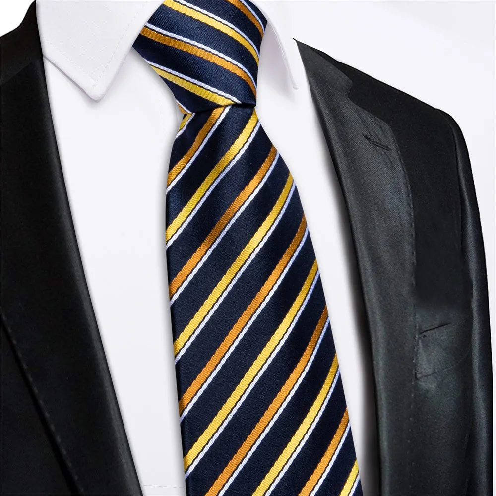 Ties2you Black Golden Striped Lazy Mens Business Easy-pull Silk Tie Pocket Square Cufflinks Set sold by Ties2You