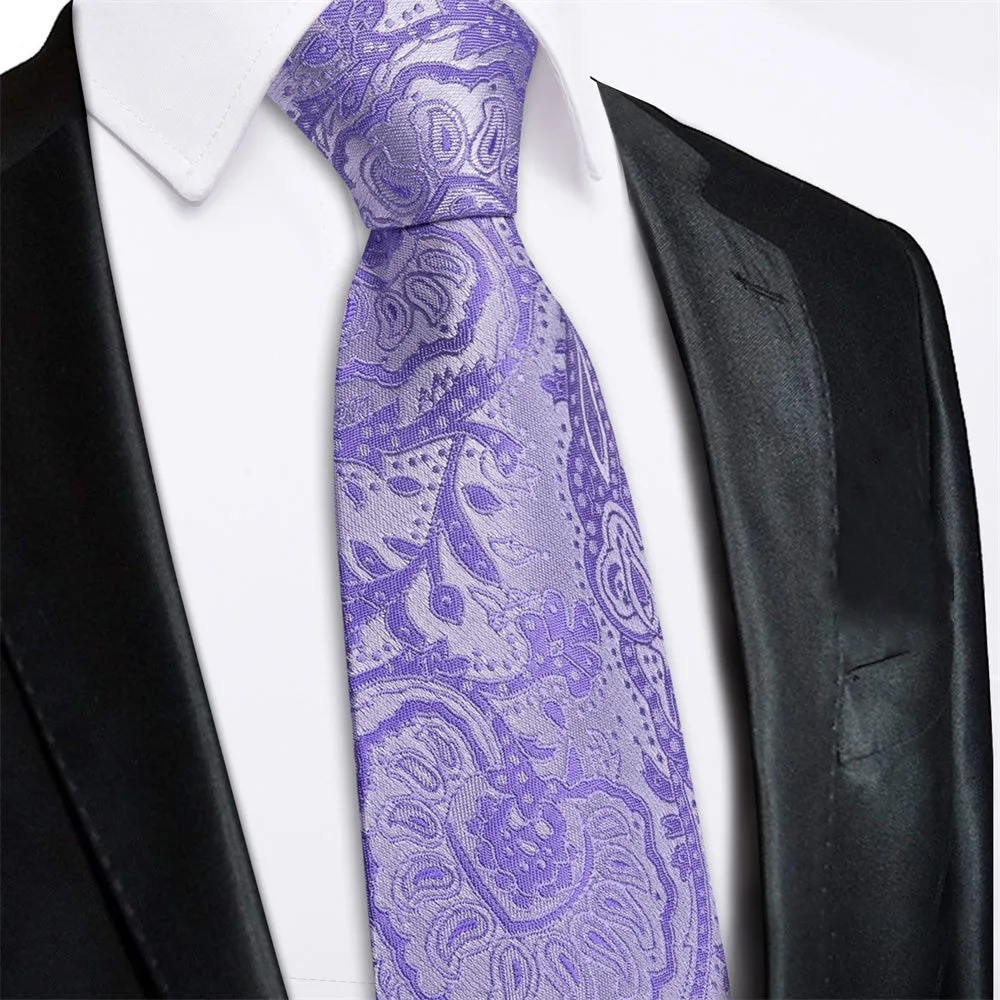 Ties2you Bright Purple Floral Lazy Mens Easy-pull Silk Tie Pocket Square Cufflinks Set sold by Ties2You