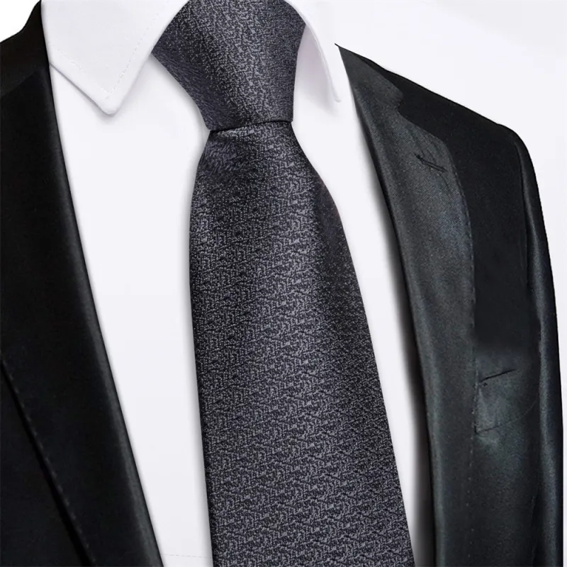 Ties2you Black Solid Lazy Mens Business Easy-pull Silk Tie Pocket Square Cufflinks Set sold by Ties2You