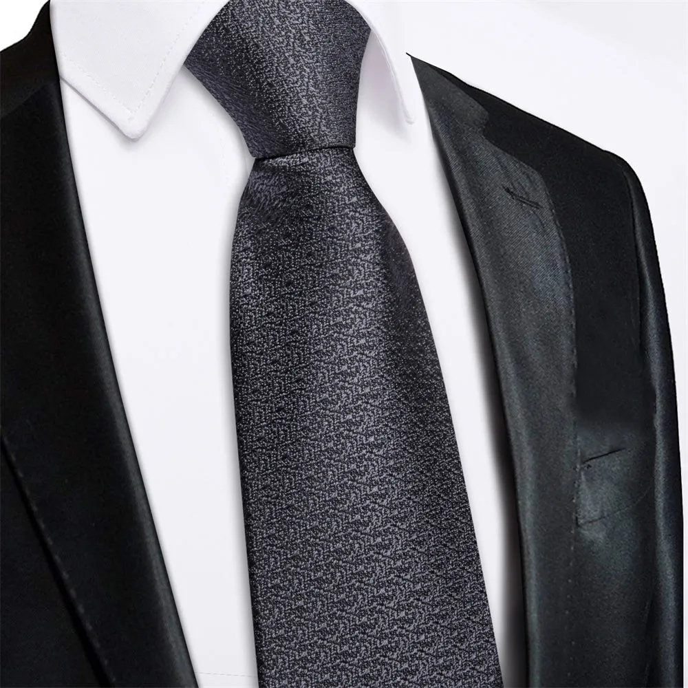 Ties2you Black Solid Lazy Mens Business Easy-pull Silk Tie Pocket Square Cufflinks Set sold by Ties2You