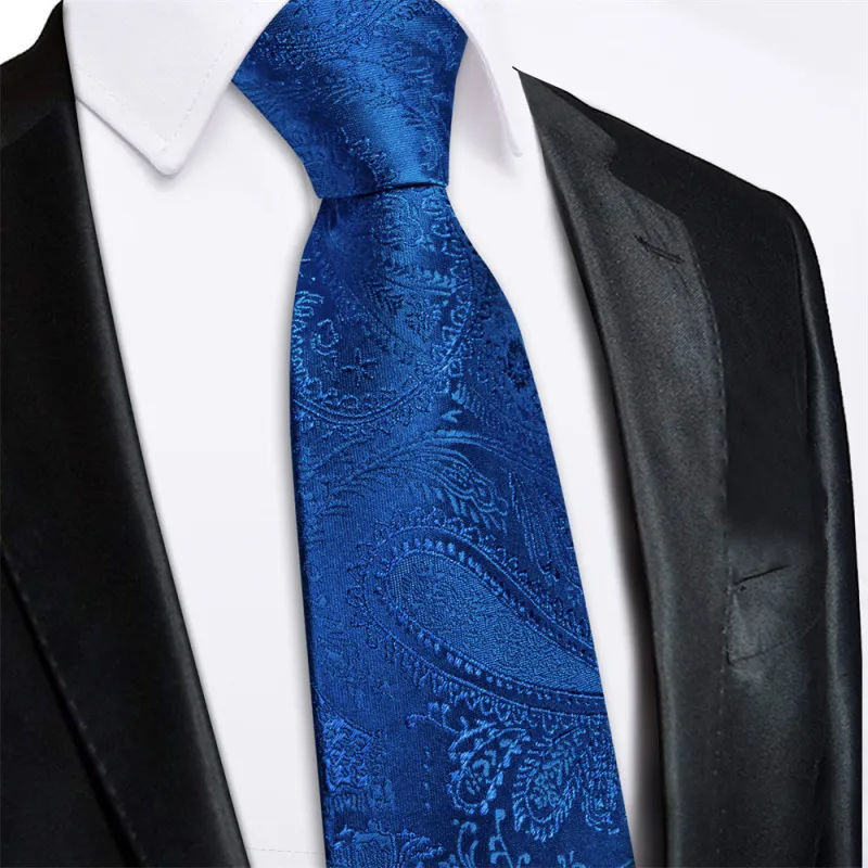 Ties2you Navy Blue Paisley Lazy Mens Business Easy-pull Silk Tie Pocket Square Cufflinks Set sold by Ties2You