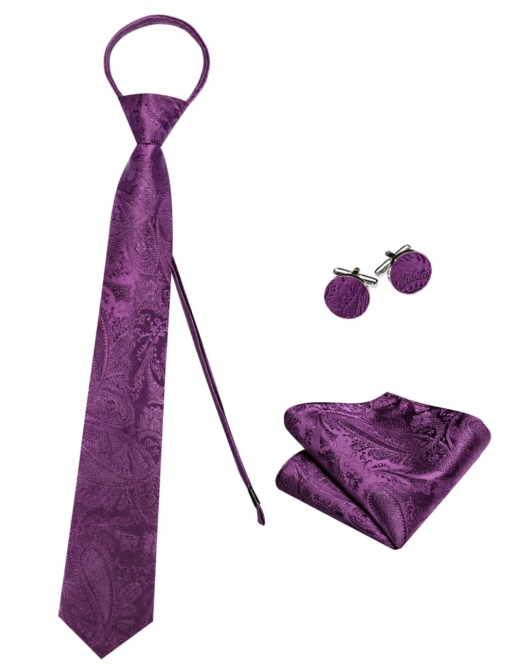 Ties2you Deep Purple Paisley Lazy Mens Business Easy-pull Silk Tie Pocket Square Cufflinks Set sold by Ties2You product image thumbnail 4