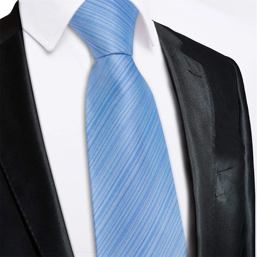 Ties2you Pale Sky Blue Striped Lazy Mens Business Easy-pull Silk Tie Pocket Square Cufflinks Set sold by Ties2You