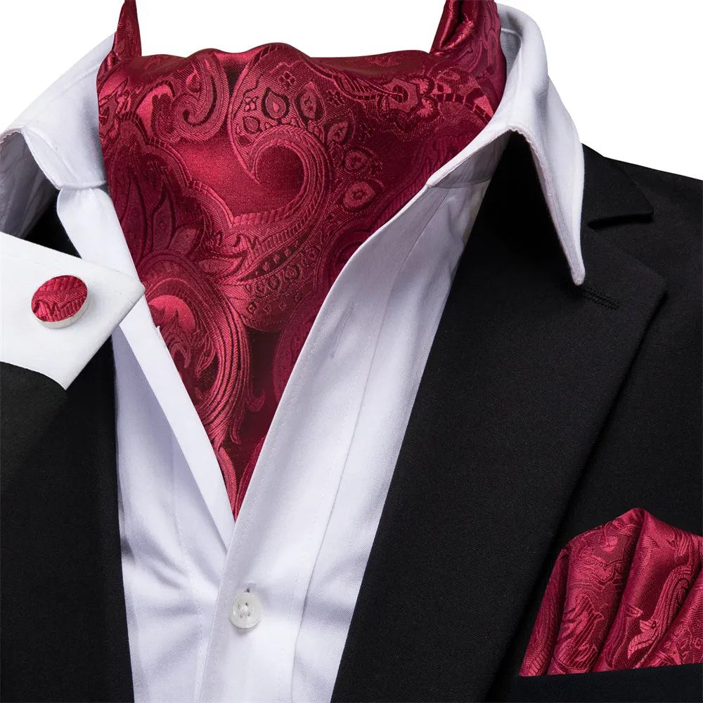 Ties2you Burgundy Paisley Silk Ascot Cravat Tie Pocket Square Cufflinks Set sold by Ties2You product image thumbnail 2