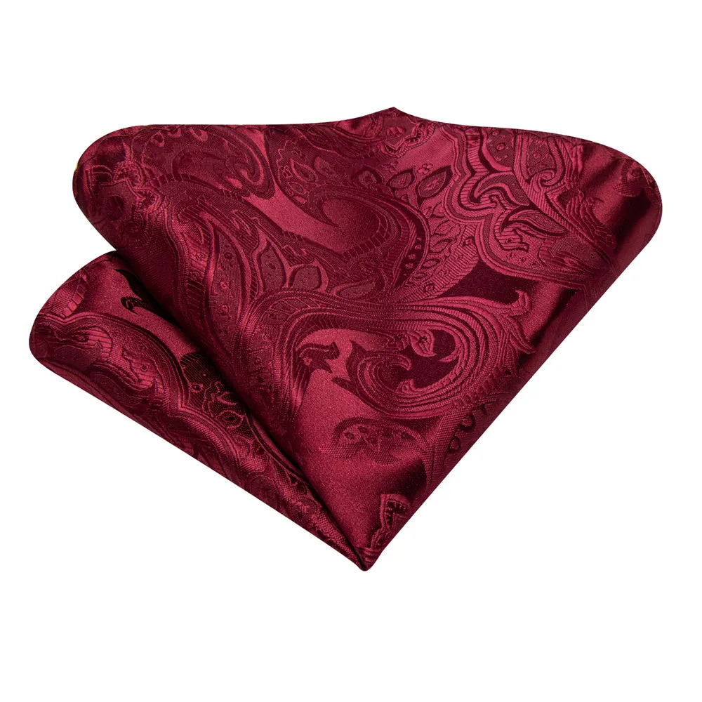 Ties2you Burgundy Paisley Silk Ascot Cravat Tie Pocket Square Cufflinks Set sold by Ties2You product image thumbnail 4