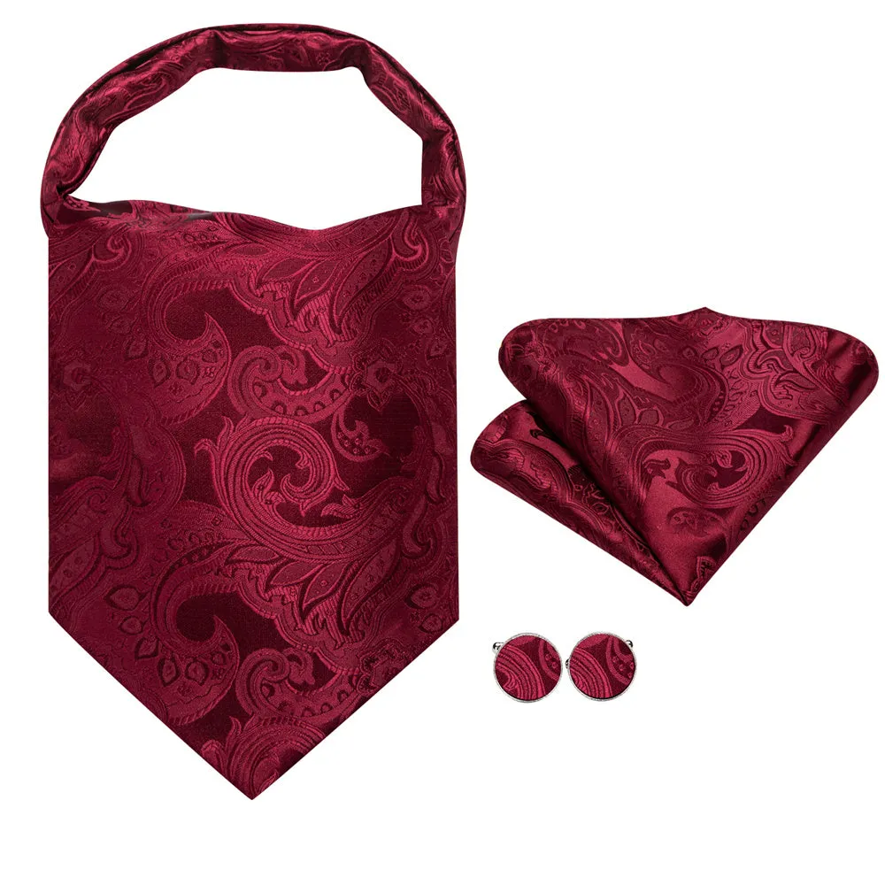 Ties2you Burgundy Paisley Silk Ascot Cravat Tie Pocket Square Cufflinks Set sold by Ties2You product image thumbnail 5
