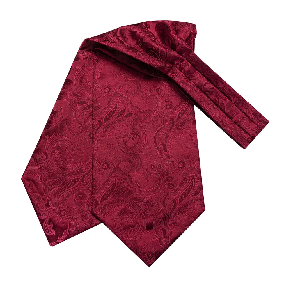Ties2you Burgundy Paisley Silk Ascot Cravat Tie Pocket Square Cufflinks Set sold by Ties2You product image thumbnail 3