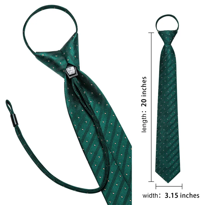 Ties2you Deep Green Striped Lazy Men's Easy-pull Silk Tie Pocket Square Cufflinks Set made by Ties2You