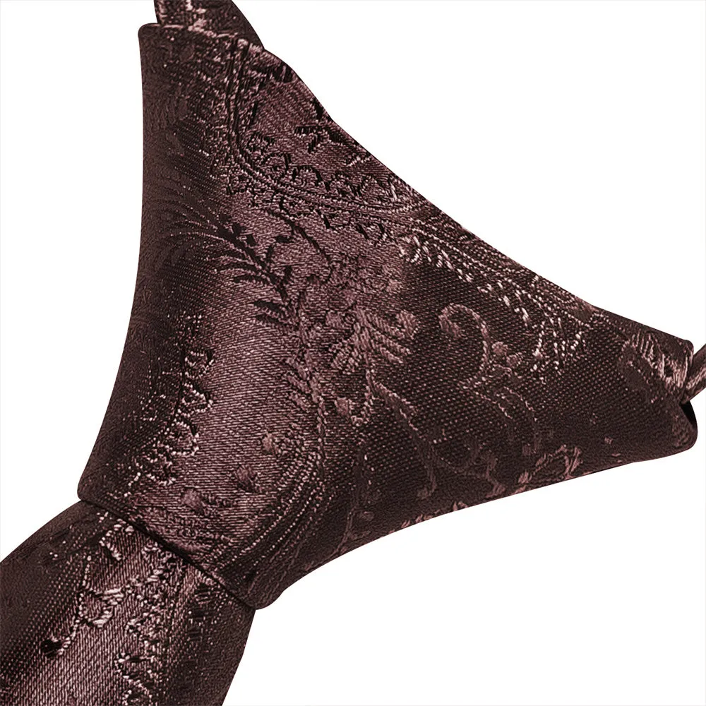 Ties2you Deep Brown Paisley Lazy Men's Easy-pull Silk Tie Pocket Square Cufflinks Set sold by Ties2You product image thumbnail 5