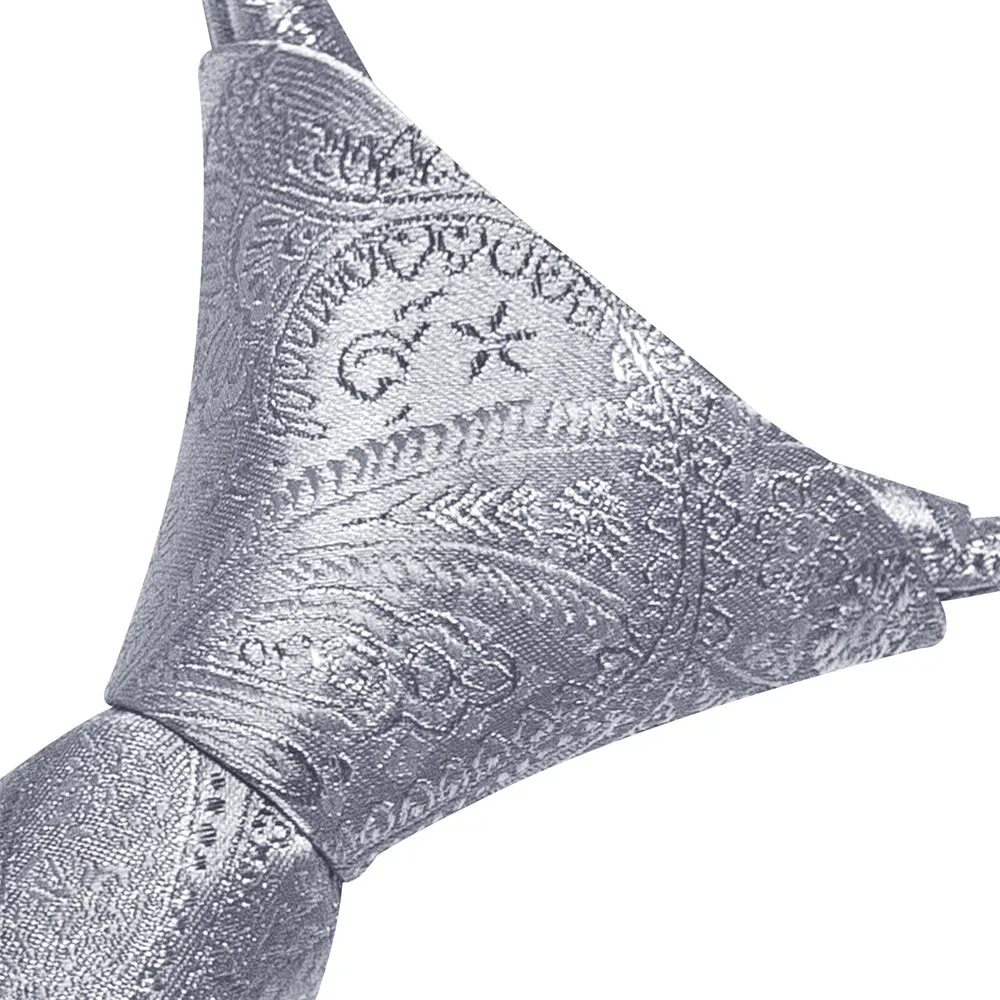 Ties2you Silver Paisley Lazy Men's Easy-pull Silk Tie Pocket Square Cufflinks Set sold by Ties2You product image thumbnail 5