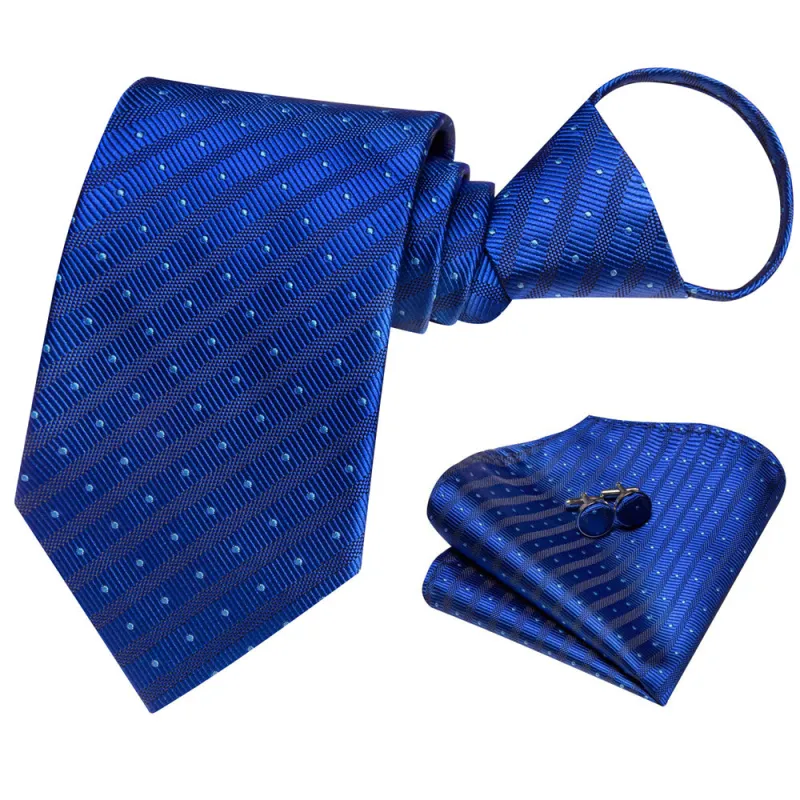 Ties2you Deep Blue Striped Lazy Men's Business Easy-pull Silk Tie Pocket Square Cufflinks Set sold by Ties2You